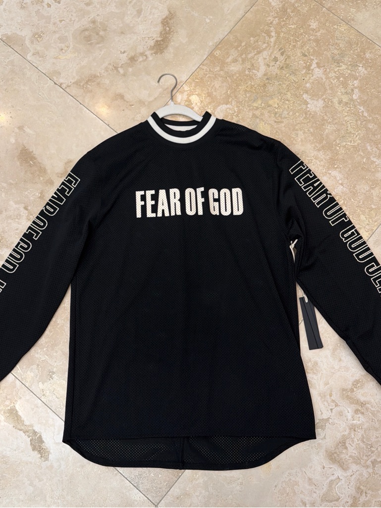 Fear Of God Black Long-Sleeve Mesh Logo Shirt With White Trim